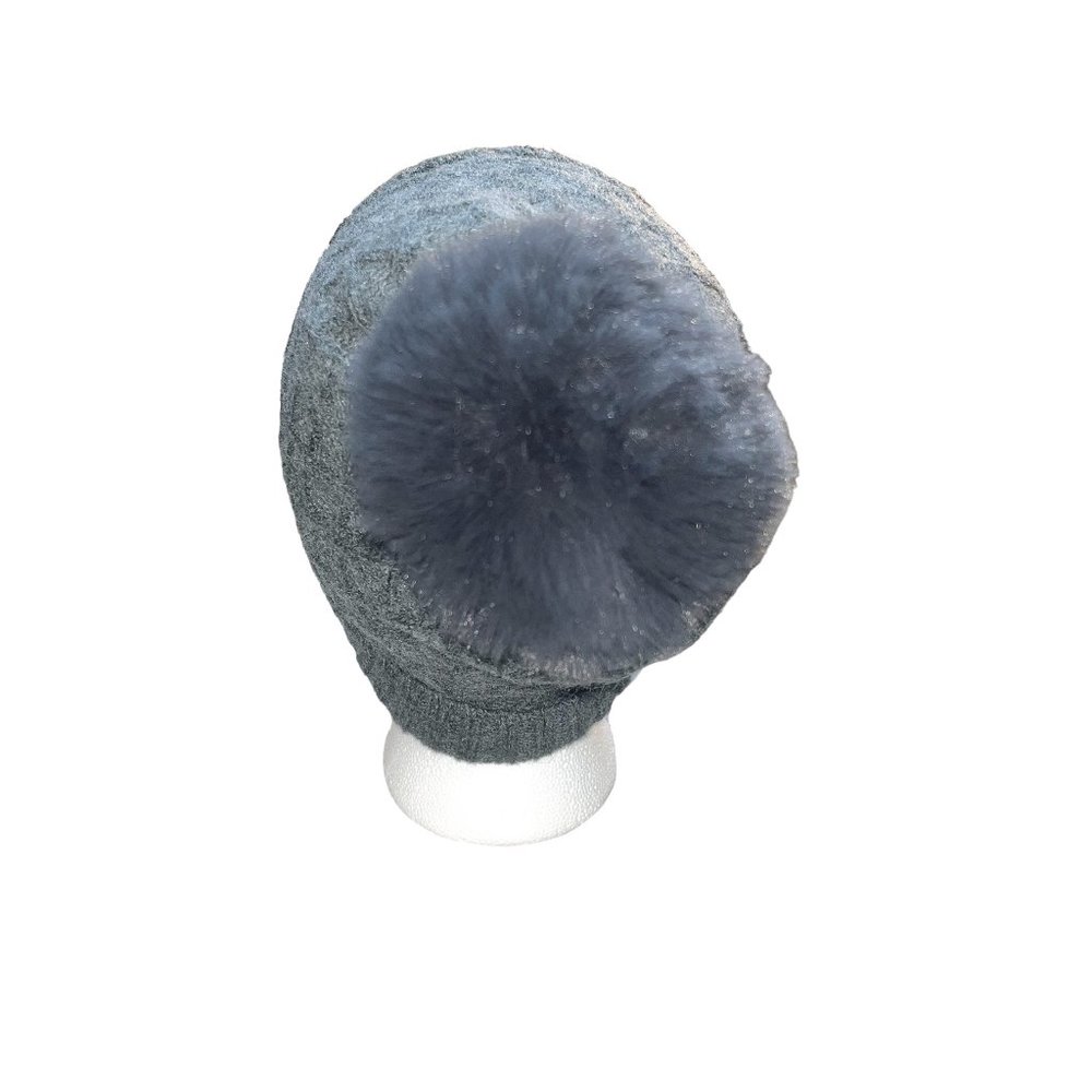 BYOS, Womens, Cable Knit, Grey Hat w/Faux Fur Pom Pom/ Mauve Trimmed Grey Glove - Picture 6 of 7